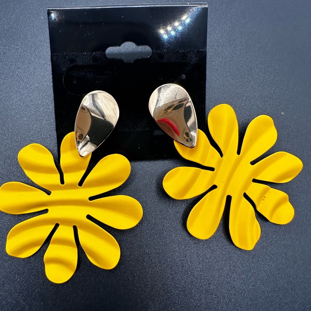 Yellow Flower Earrings with Silver Accents